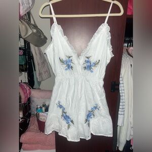 adorable blue and white embroidered romper